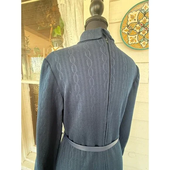 Vintage 70's Navy Blue LeRok Korell Knit Maxi Dress With Belt Sz M - Picture 12 of 16